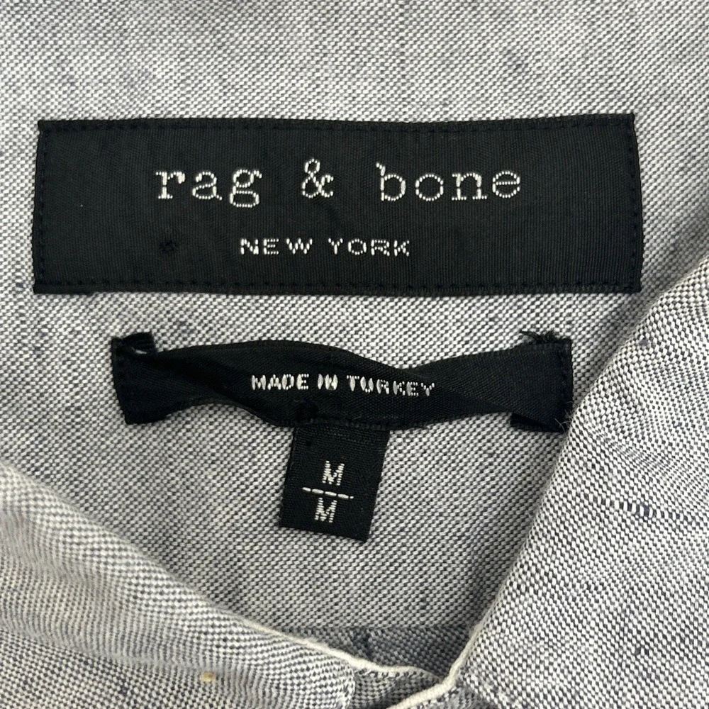 Rag & Bone Shirt Mens Medium Gray Chambray Linen Cotton Button Up Tailored Fit - Picture 5 of 13
